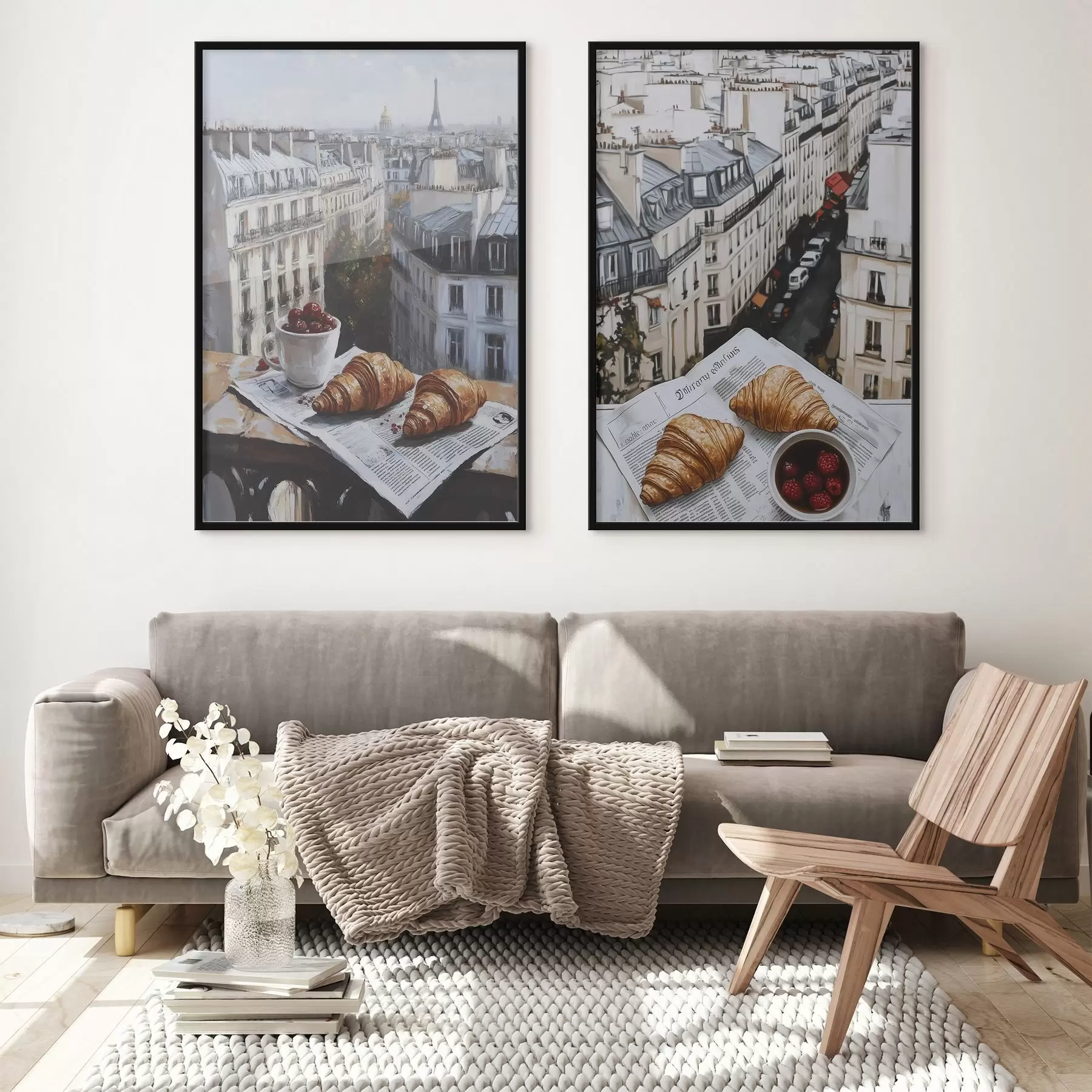 Fototapete Stadtansicht auf einem Balkon in Paris, Eiffelturm, Erdbeeren, Kaffee, Tagebuch d00445
