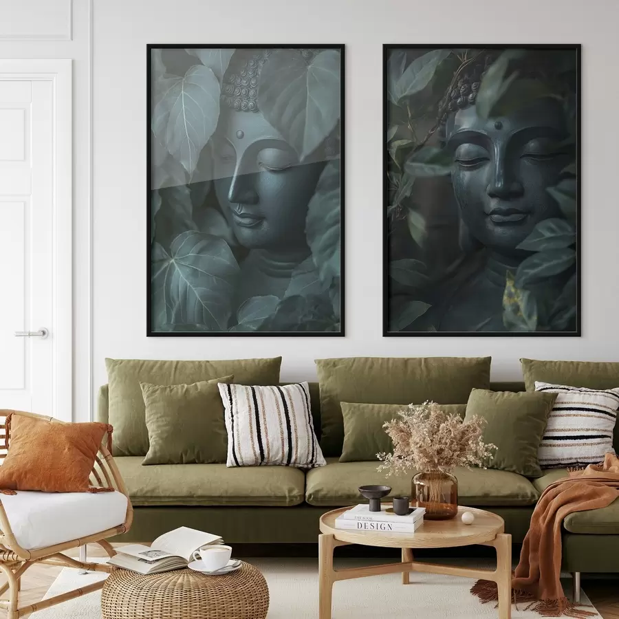 Fototapete Meditativer Buddha in den grünen Blättern, Buddhismus, tropisch, Realismus d00447