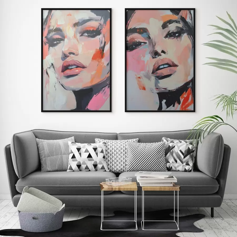 Fototapete Porträts von Frauen mit nachgeahmten Strichen d00508