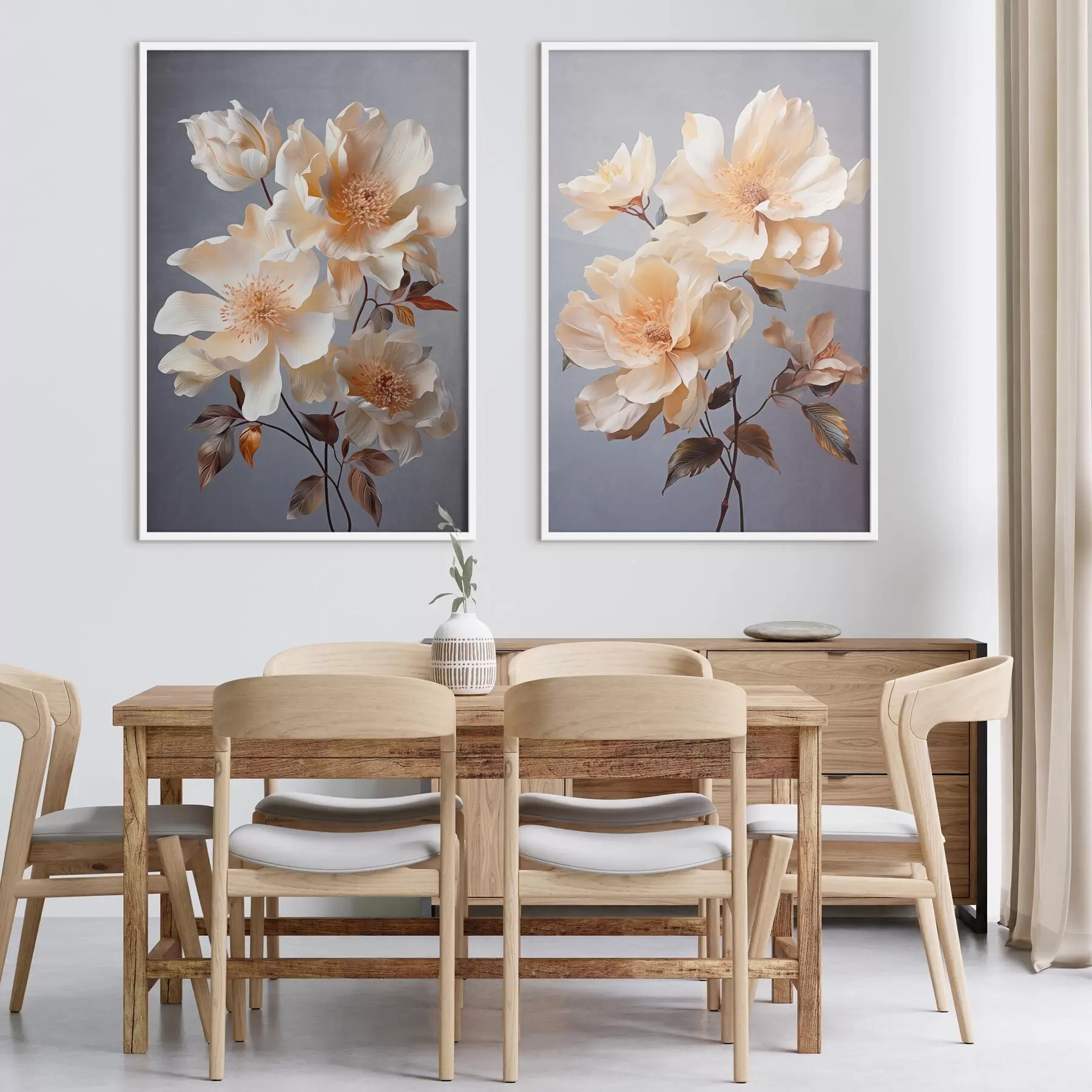 Fototapete Texturierte Blumen mit orangefarbenen Blütenstempeln und orangefarbenen Blättern auf grauem Hintergrund, weiches Licht, elegant, detailliert, realistisch d00525