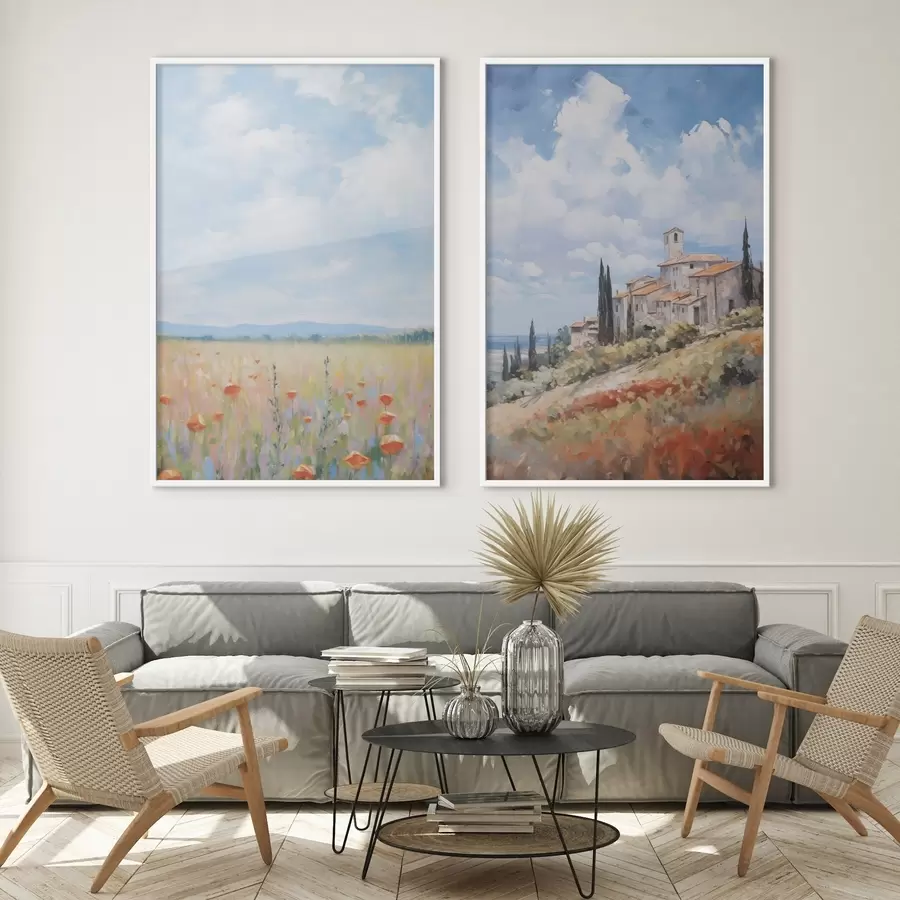 Fototapete Imitation einer ländlichen Landschaft in der Malerei d01018