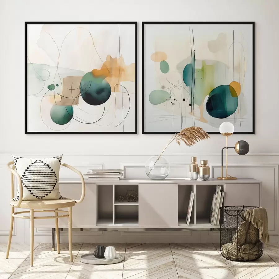 Fototapete Zweiteilige abstrakte Komposition mit sanften Farbflecken d00985