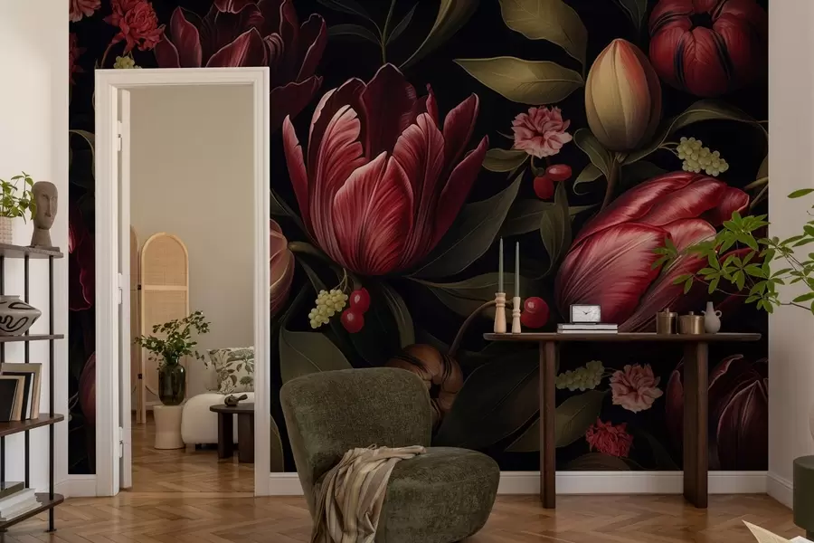 Fototapete Dunkler Tulpen-Garten w05038