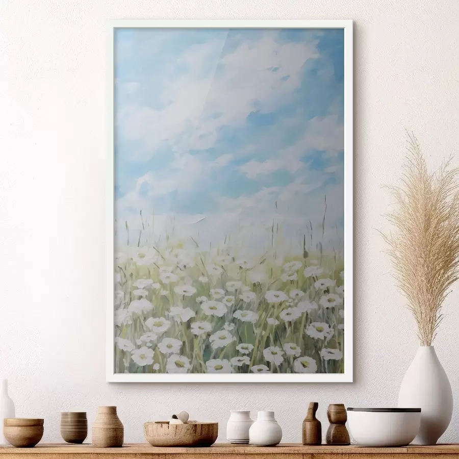 Fototapete Feld mit Gänseblümchen, Imitationsgemälde f47246
