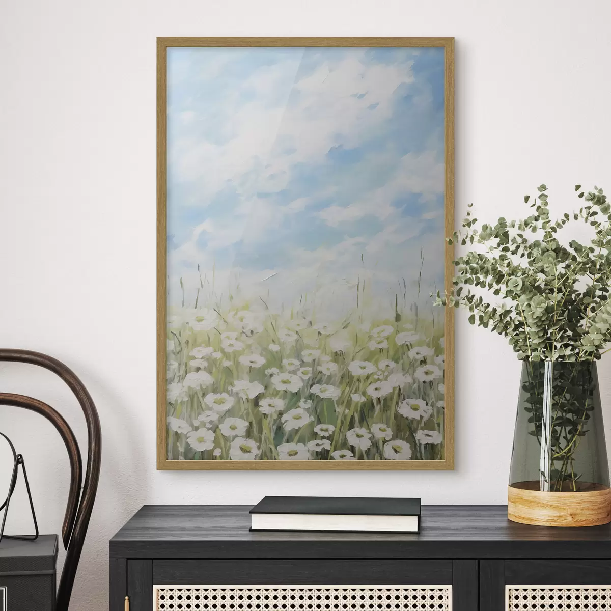Poster Feld mit Gänseblümchen, Imitationsgemälde f47246