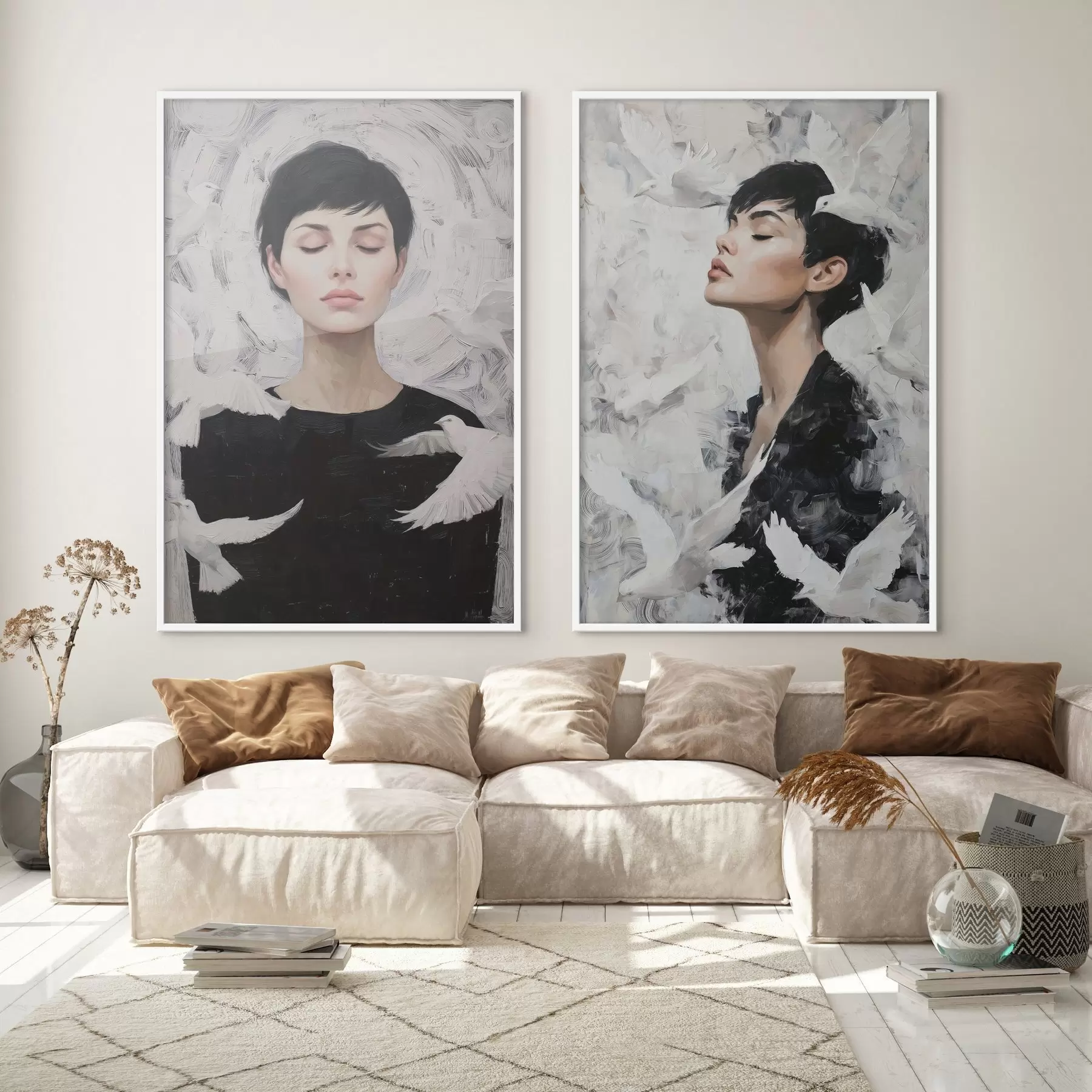 Fototapete Frau mit Tauben d00923