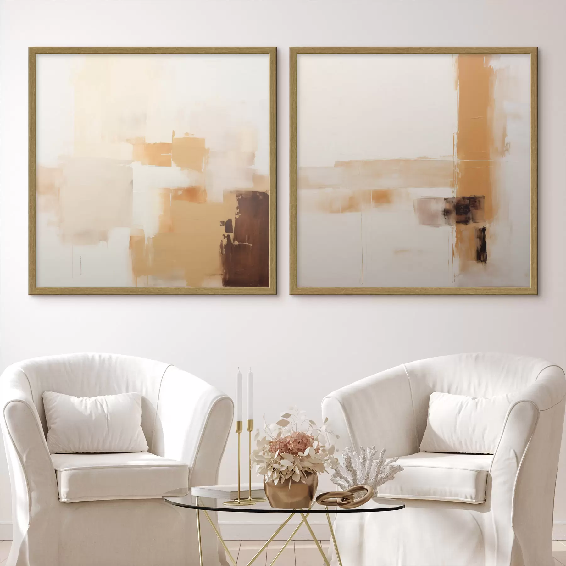 Fototapete Abstrakte zweiteilige Komposition in Beige und Braun d00891