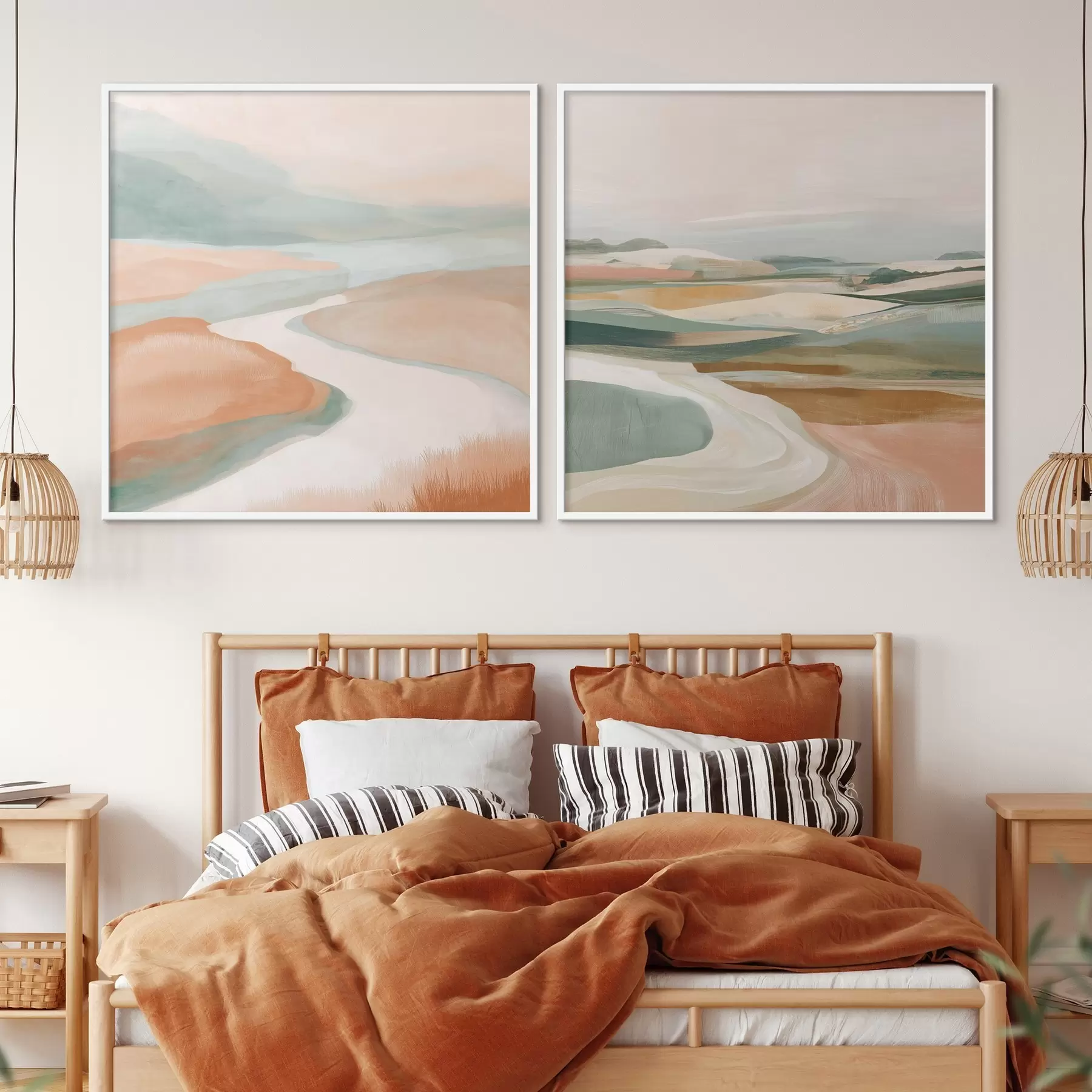 Fototapete Abstrakte Hügel und Fluss in Pastellfarben d00896