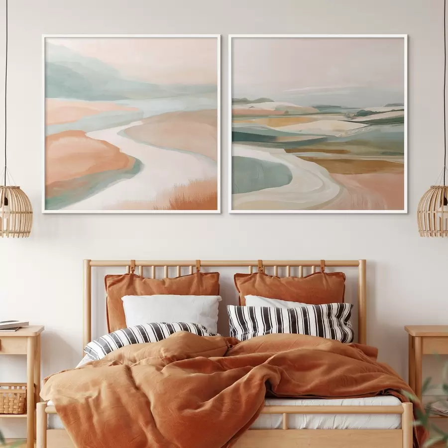 Fototapete Abstrakte Hügel und Fluss in Pastellfarben d00896