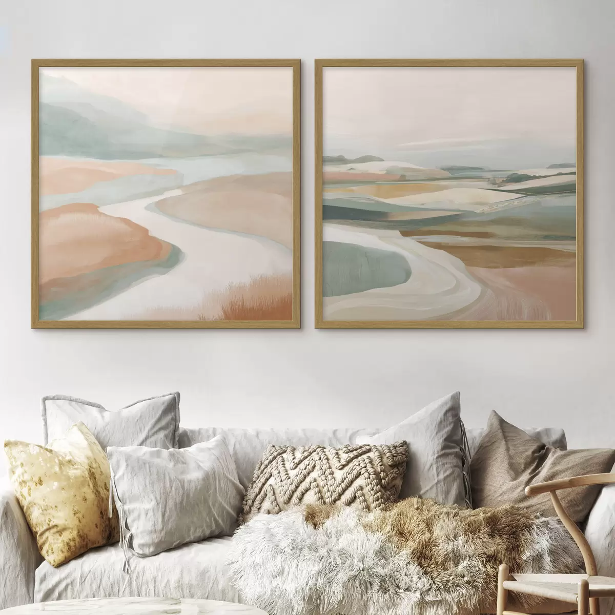 Poster Abstrakte Hügel und Fluss in Pastellfarben d00896