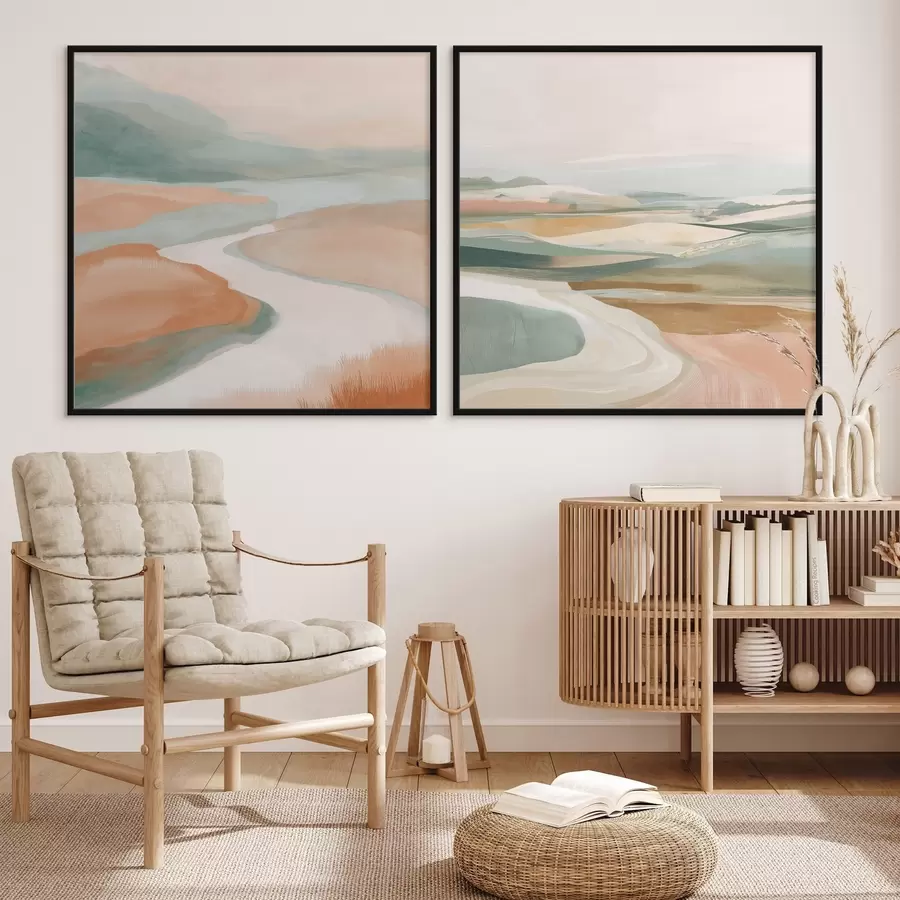 Fototapete Abstrakte Hügel und Fluss in Pastellfarben d00896