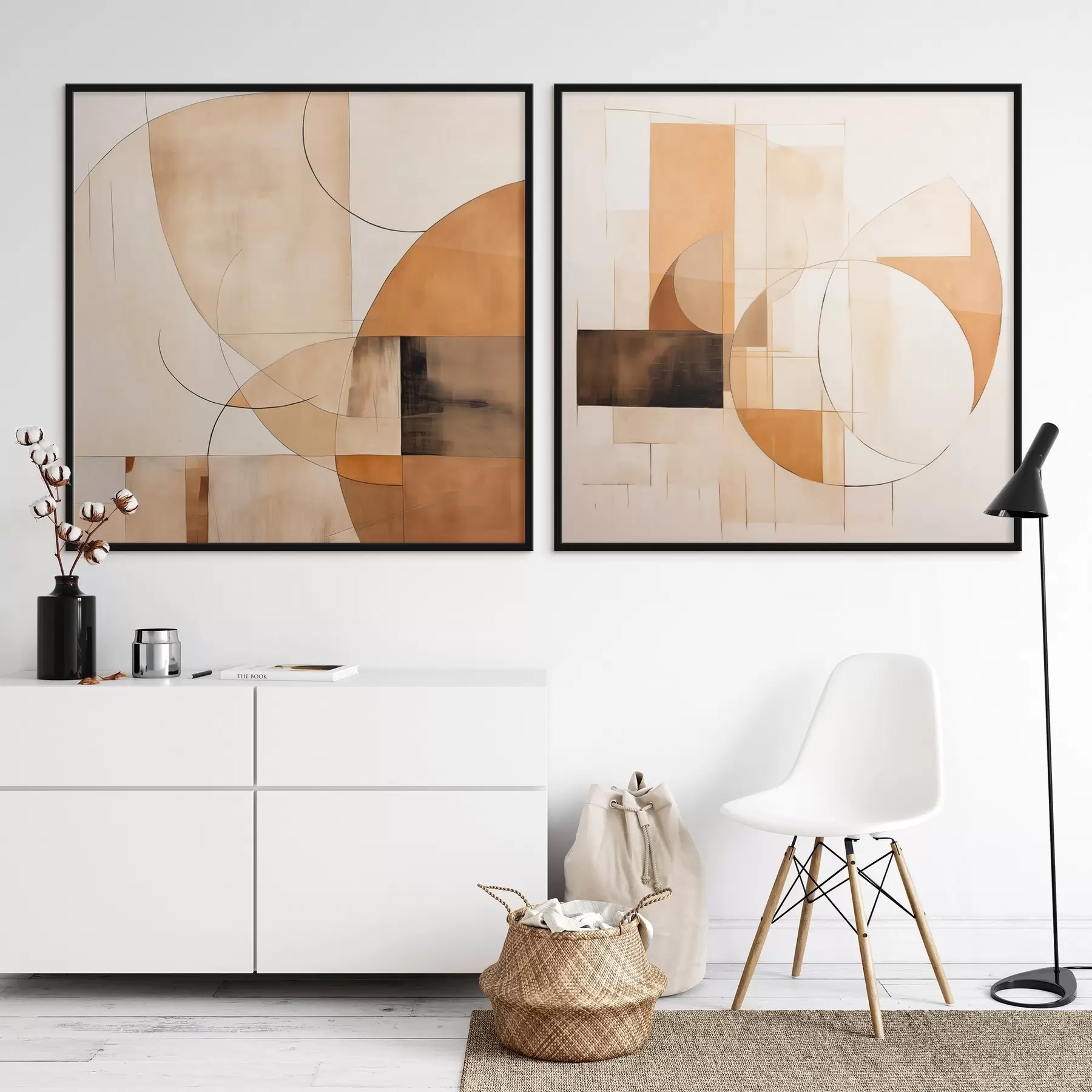 Fototapete Moderne Abstraktion mit Kreisen und Linien in Kaffee-mit-Milch-Farben d00898