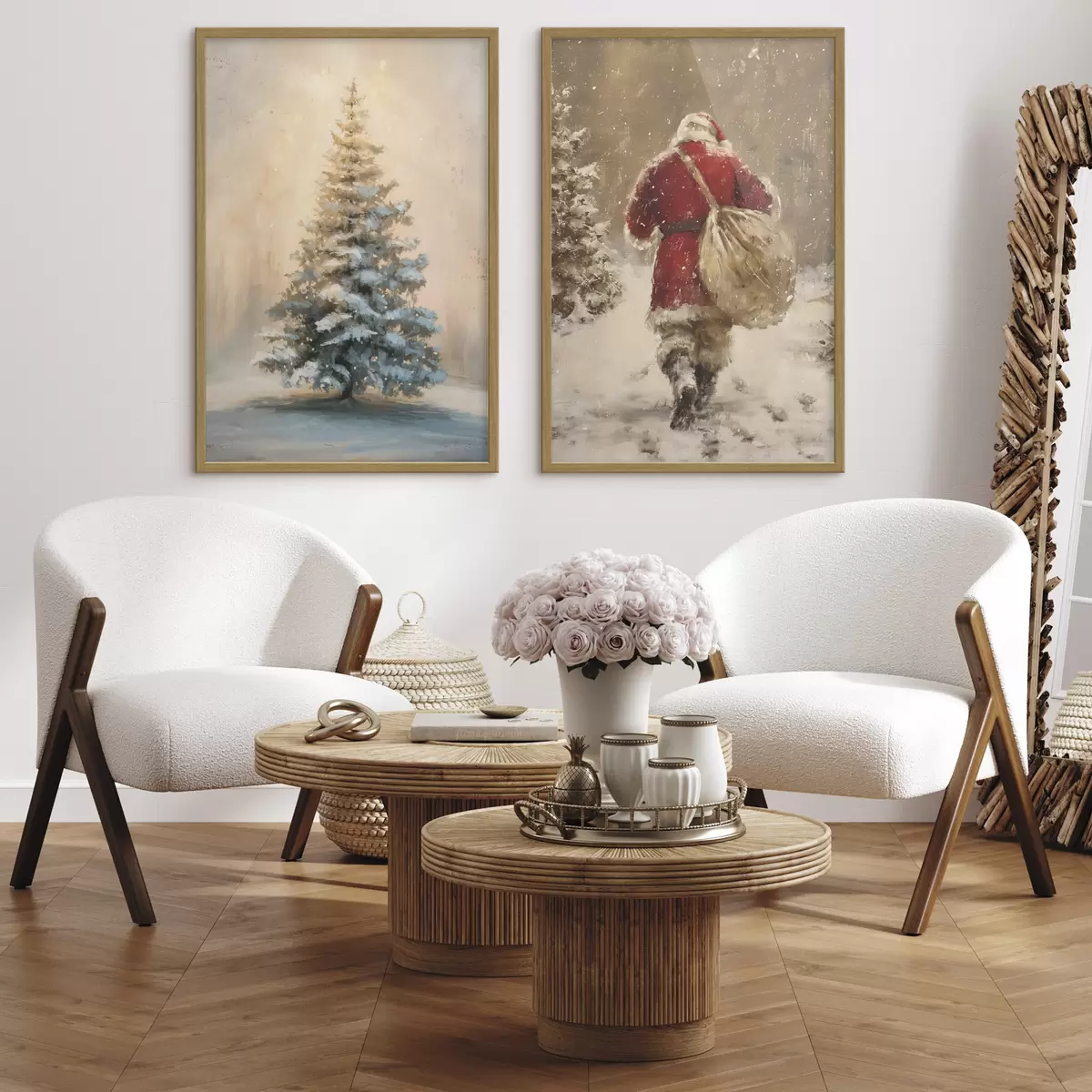 Poster Weihnachtsmann und Weihnachtsbaum d00956
