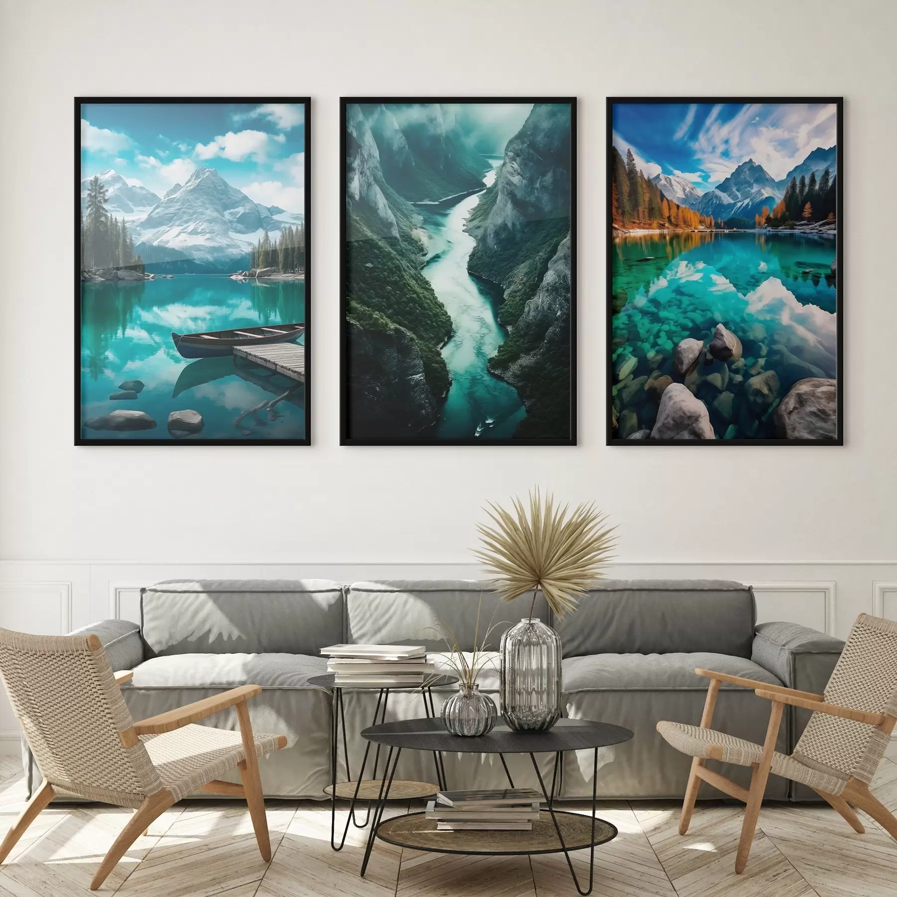 Fototapete Alpenseen und Fjordaussichten in kühlen Blaugrüntönen d00961