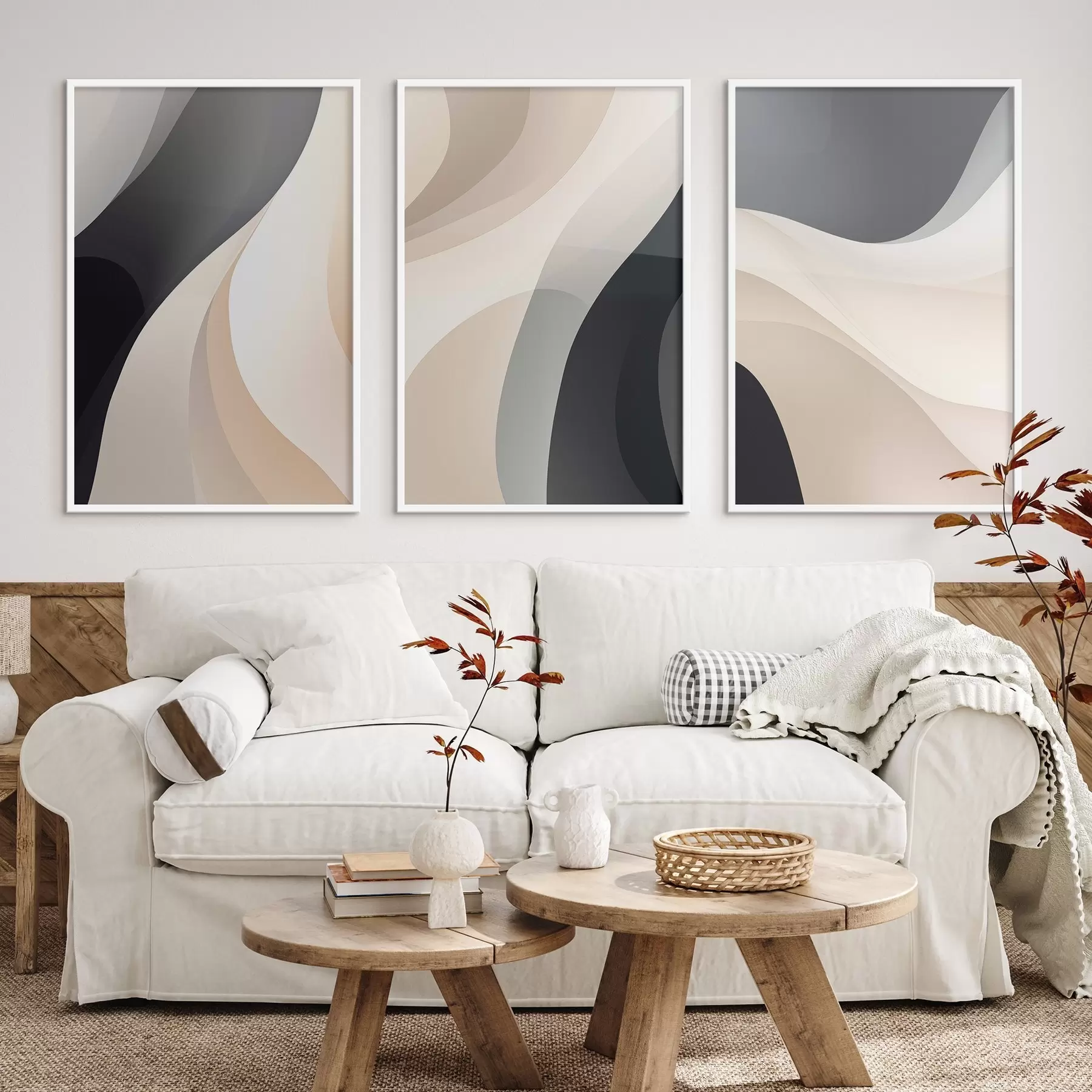 Fototapete Minimale fließende Kurven in Creme, Taupe und Schwarz d00962