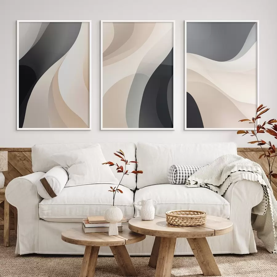 Fototapete Minimale fließende Kurven in Creme, Taupe und Schwarz d00962