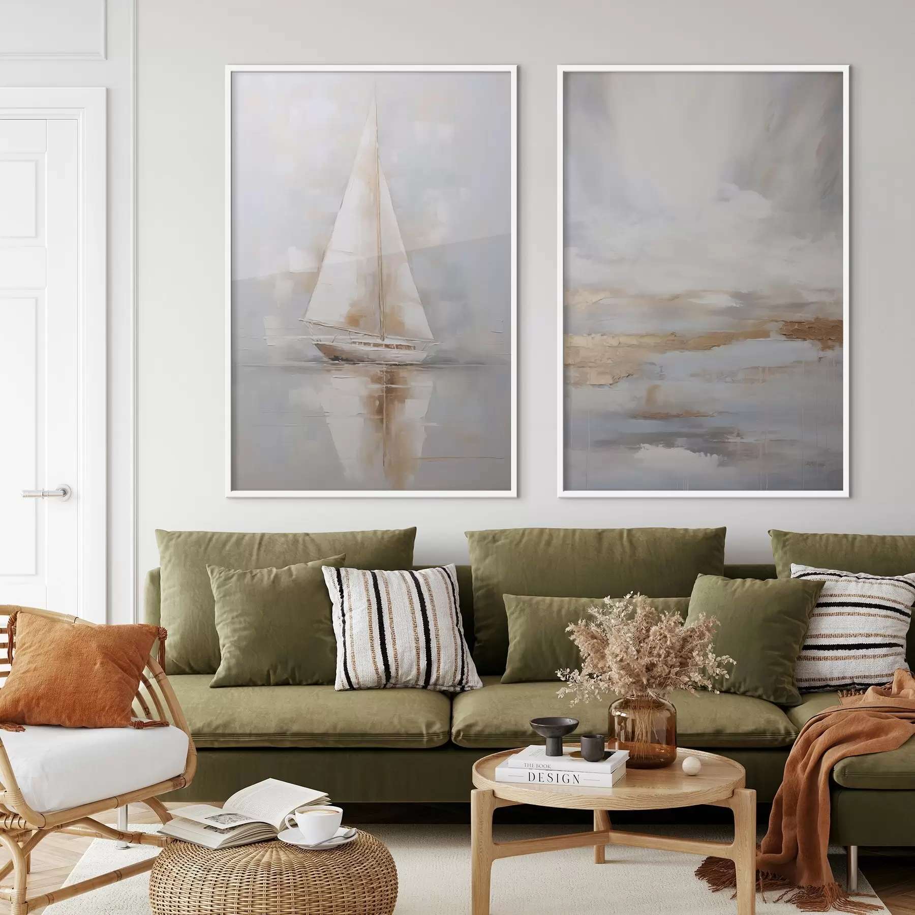 Fototapete Segelboot und abstrakte Komposition, Nachahmung eines Gemäldes d00999