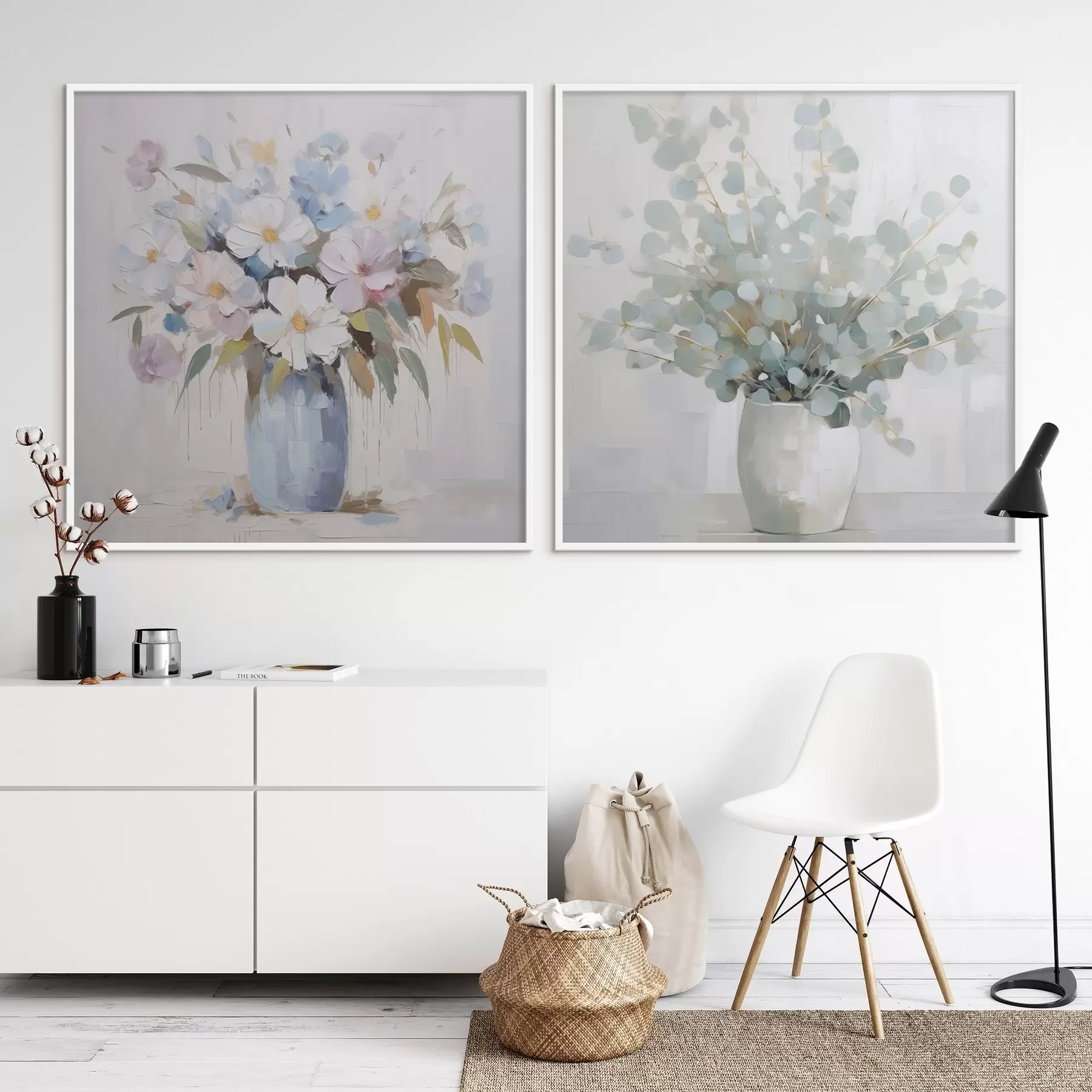 Fototapete Blumen und Eukalyptus-Imitation Gemälde d01017