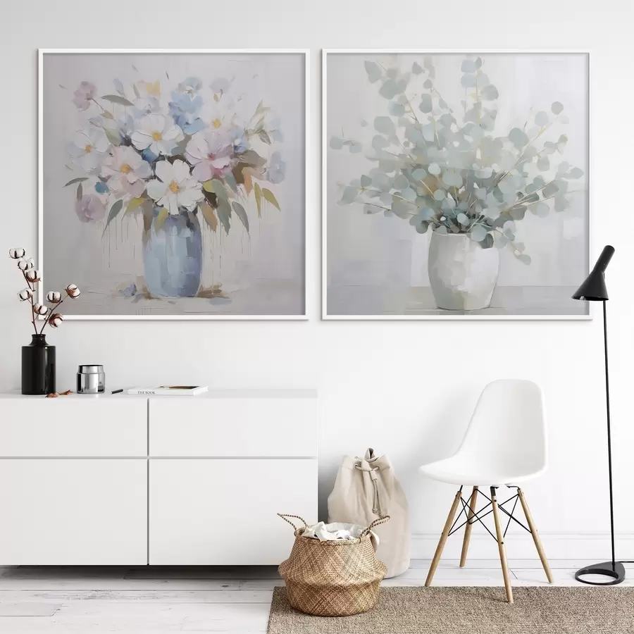 Fototapete Blumen und Eukalyptus-Imitation Gemälde d01017