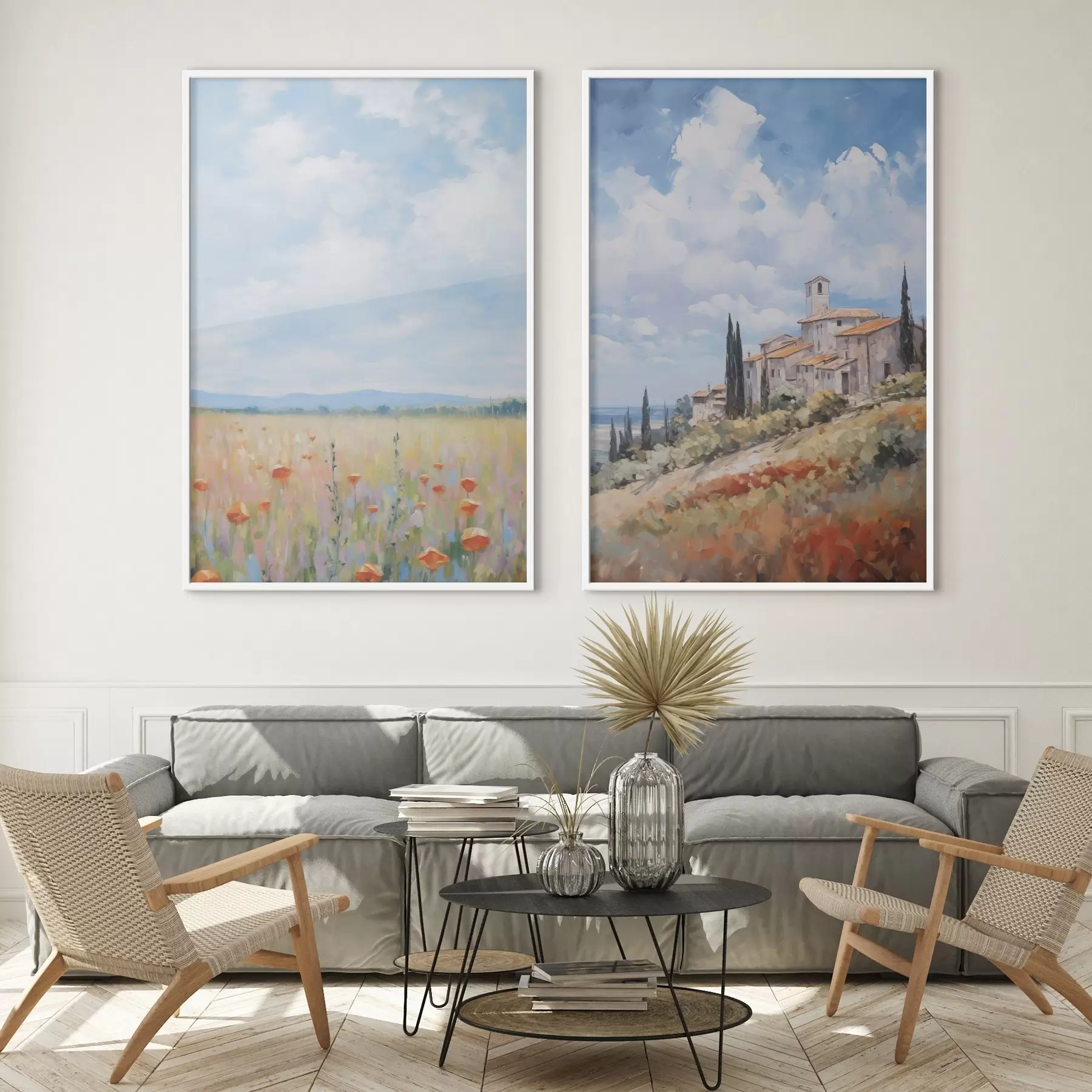 Fototapete Imitation einer ländlichen Landschaft in der Malerei d01018