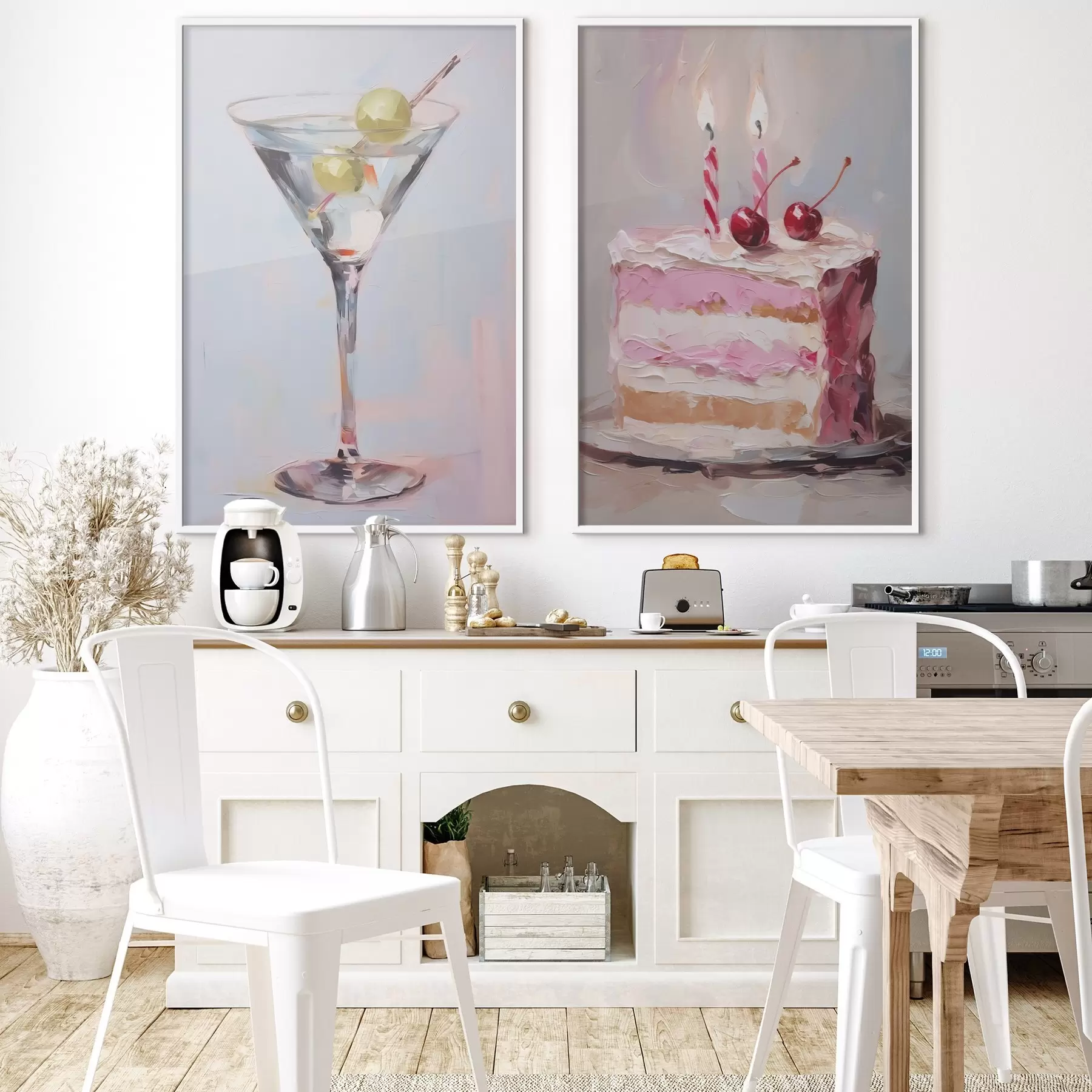 Fototapete Ein Glas mit einem Getränk und einem Stück Kuchen – Imitationsgemälde d01019
