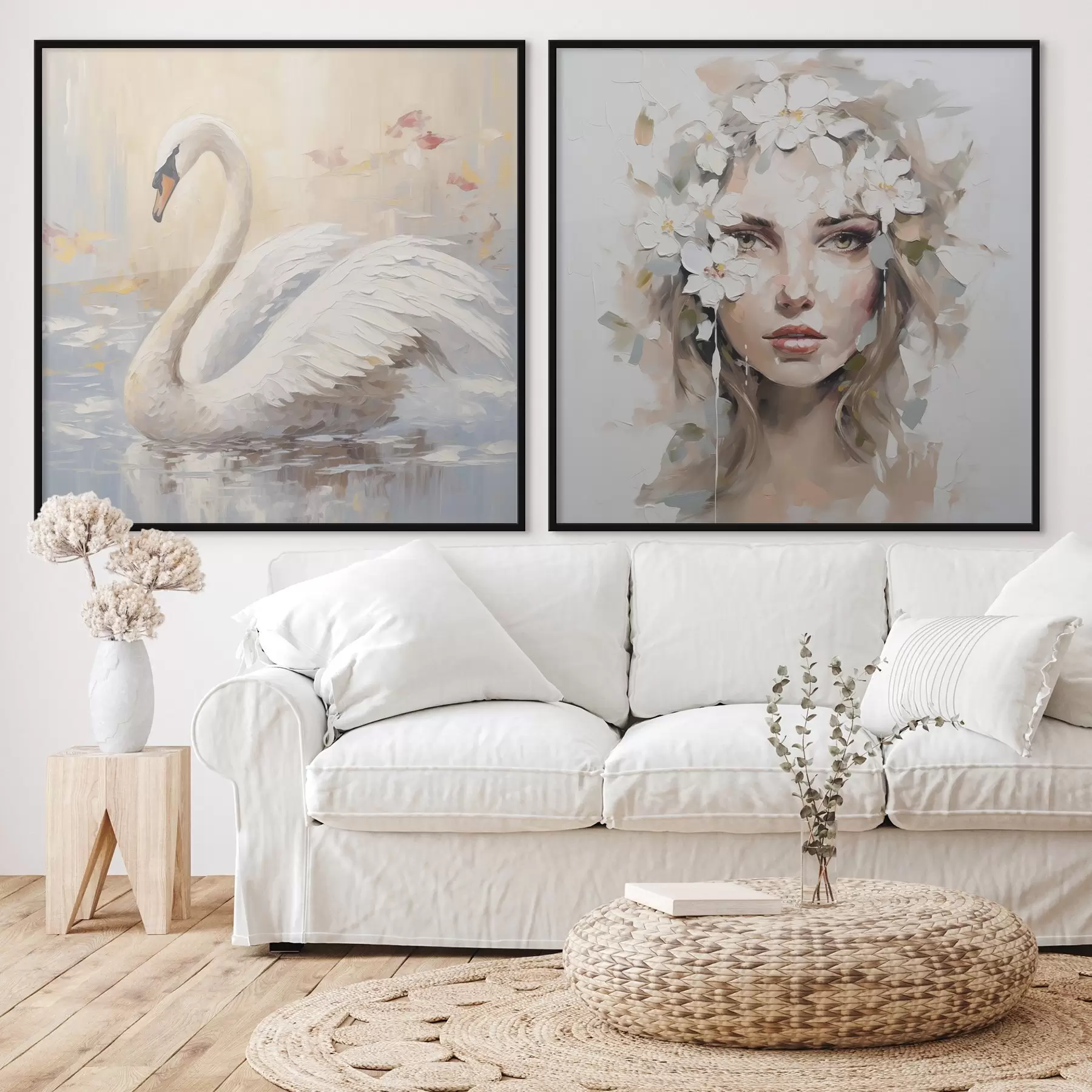 Fototapete Schwan und Porträt eines Mädchens, Gemäldeimitation d01030