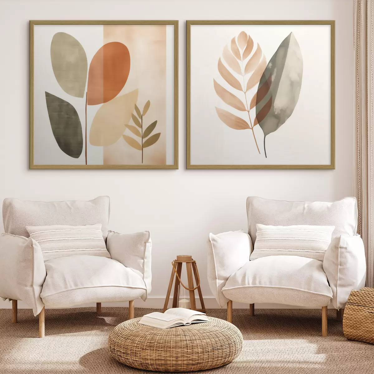 Poster Diptychon mit botanischen Motiven in Pastelltönen d00983