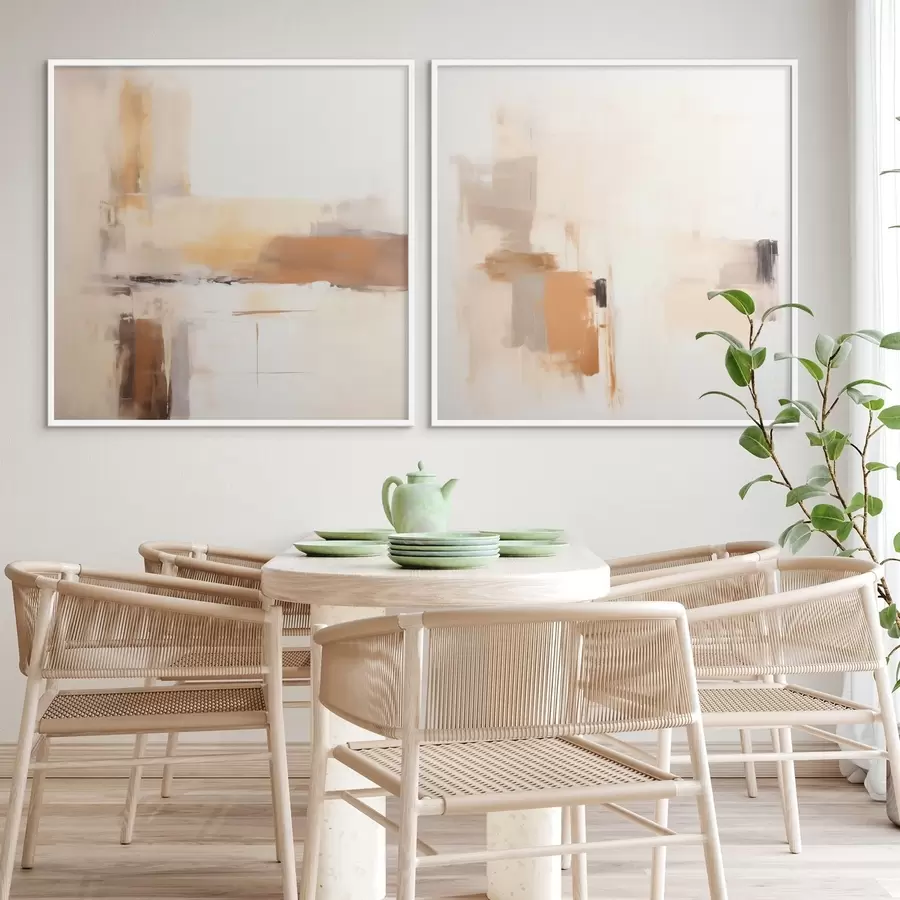 Fototapete Stilisierte Abstraktion mit warmen Farbtönen im Diptychon-Format d00988