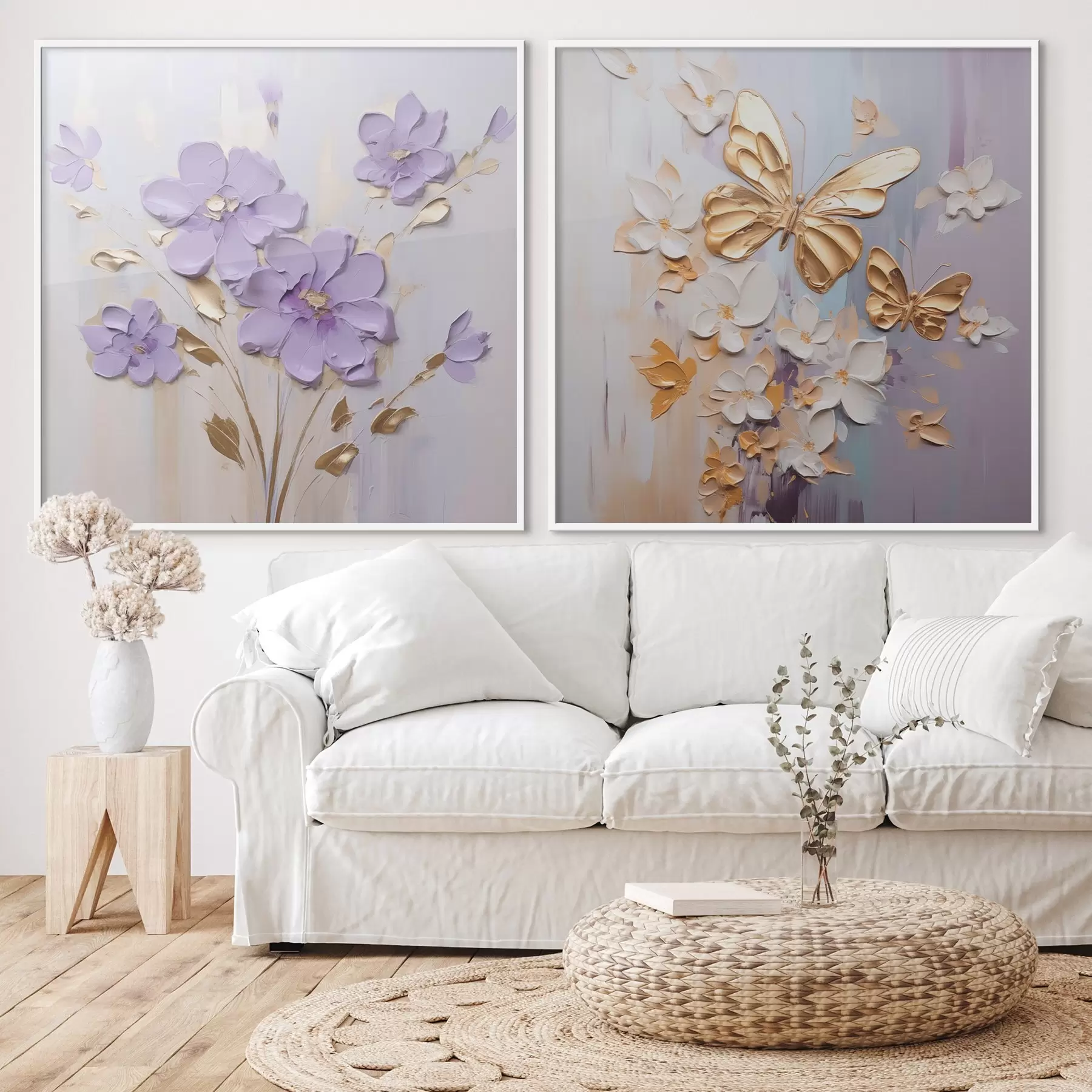 Fototapete Schmetterlinge und Blumen Imitationsmalerei d01046