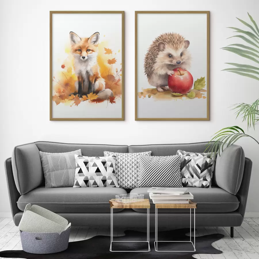 Fototapete Fuchs und Igel, Aquarellimitation d01050