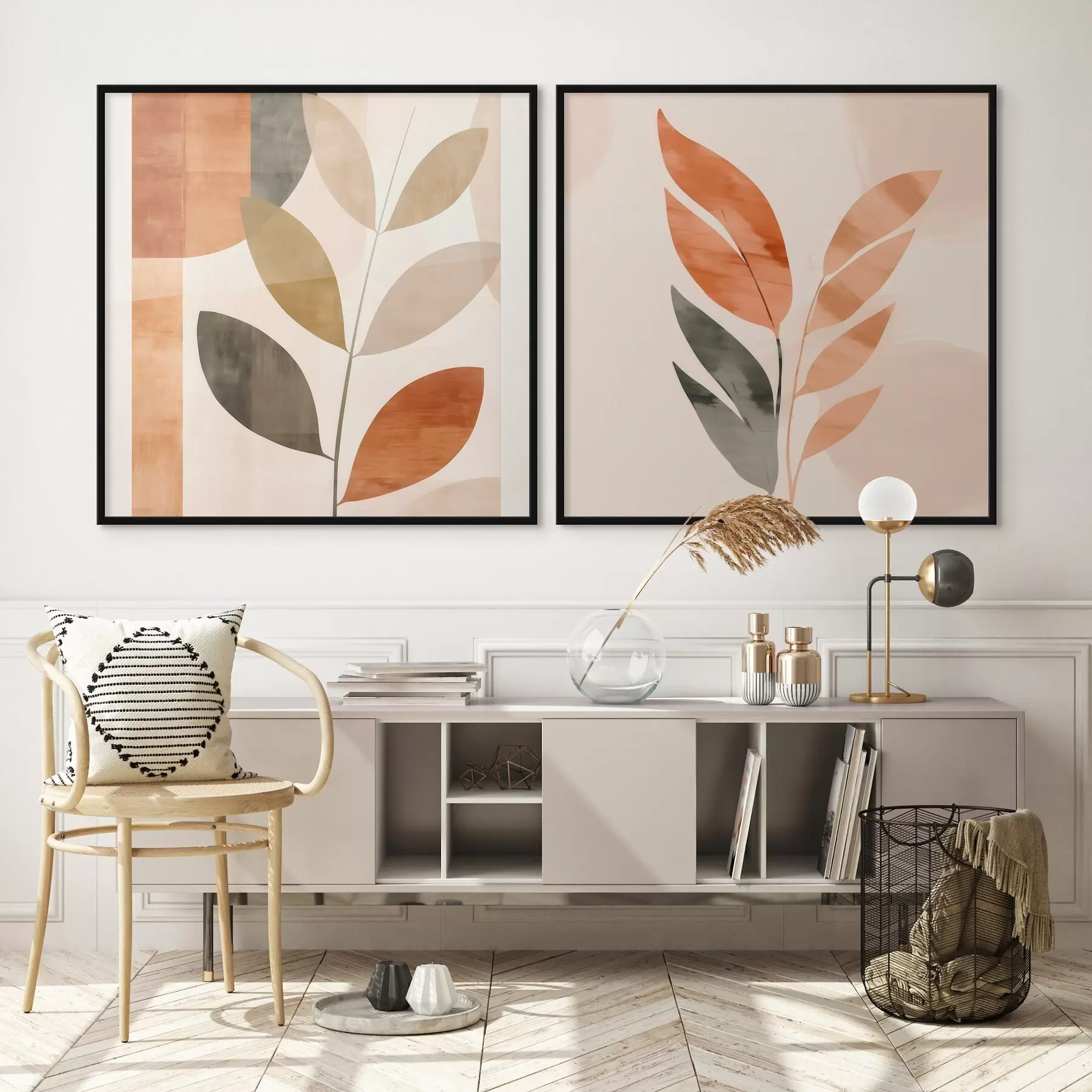 Fototapete Stilisierte Pflanzenabbildung in ruhigen Farben d00984