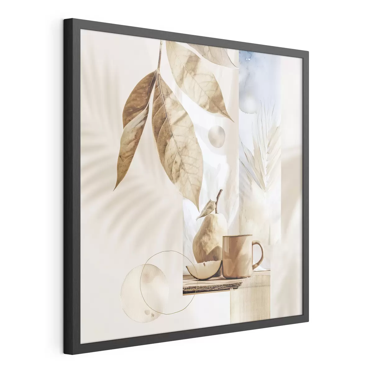 Poster Abstrakt mit Blättern, Birne und Tasse f47047