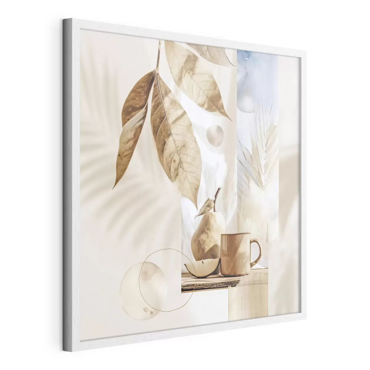 Poster Abstrakt mit Blättern, Birne und Tasse f47047