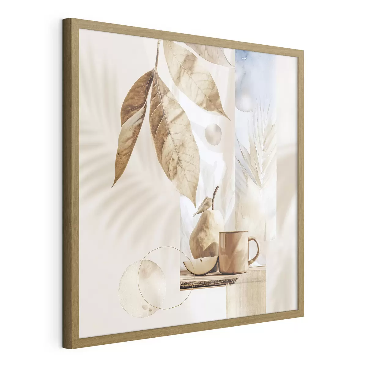 Poster Abstrakt mit Blättern, Birne und Tasse f47047