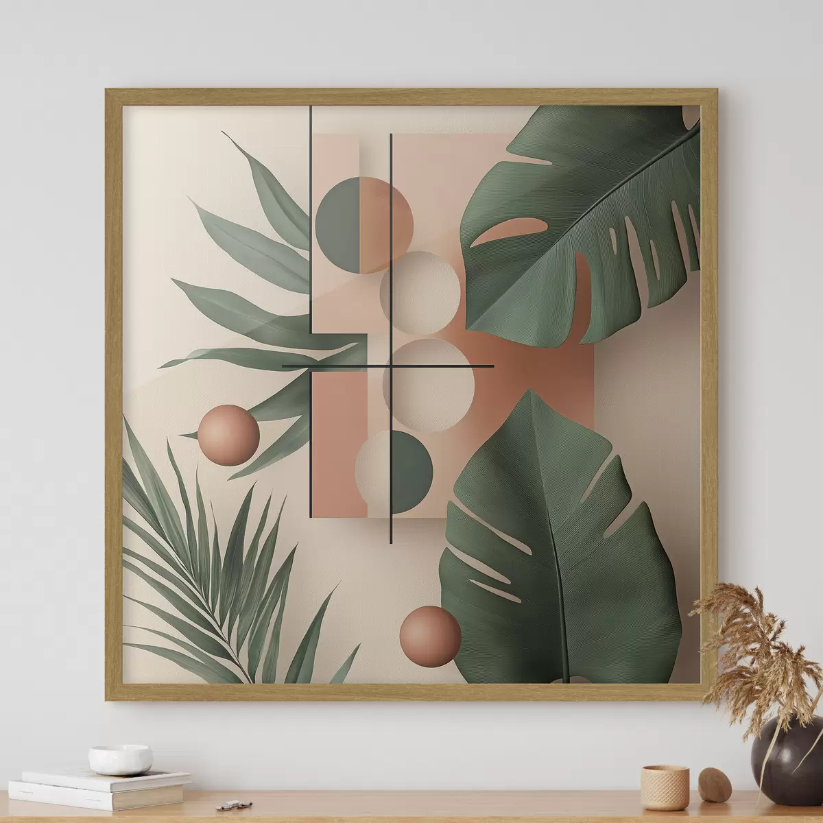 Poster Abstraktion mit großen tropischen Blättern f47099