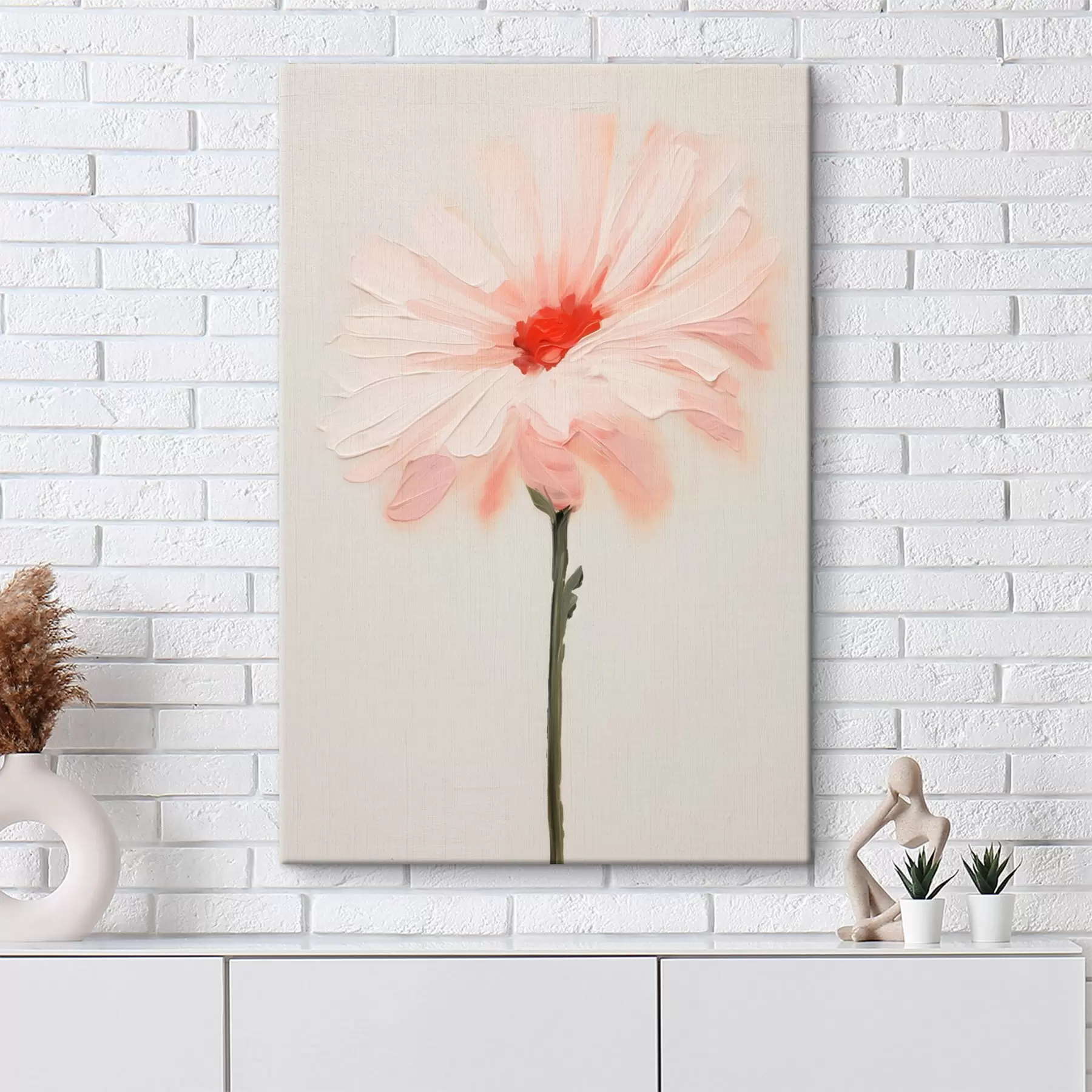 Fototapete Weiße und rosa Blume mit ausdrucksstarken Pinselstrichen im Stil eines Ölgemäldes s46933