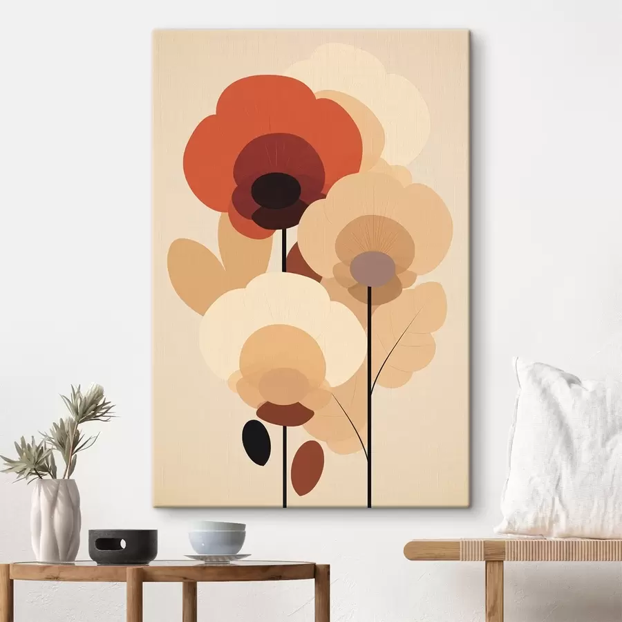 Fototapete Abstrakte Blumen in einer warmen Beigetönung im minimalistischen Stil s46942