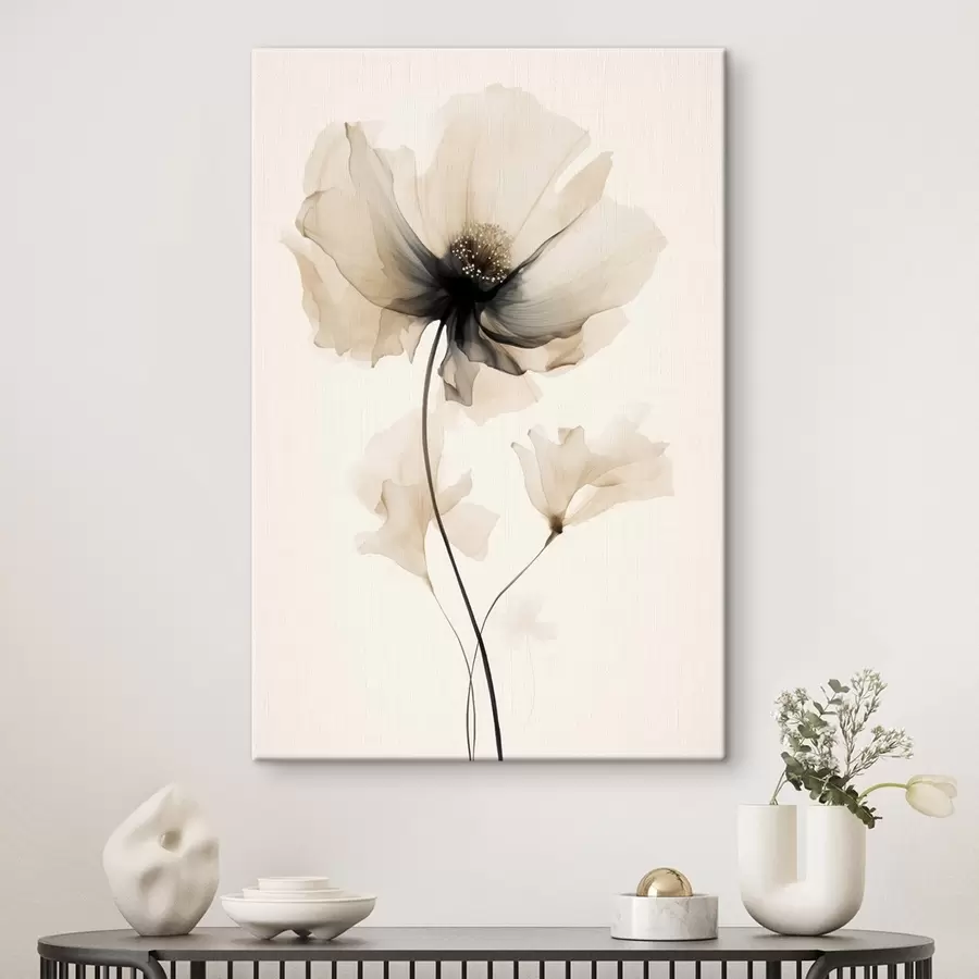 Fototapete Zarte, halbtransparente Blume mit dunkler Mitte im minimalistischen Stil s46944