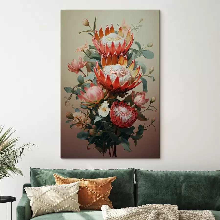 Fototapete Komposition mit großen Proteas in einem modernen digitalen, malerischen Illustrationsstil s46947