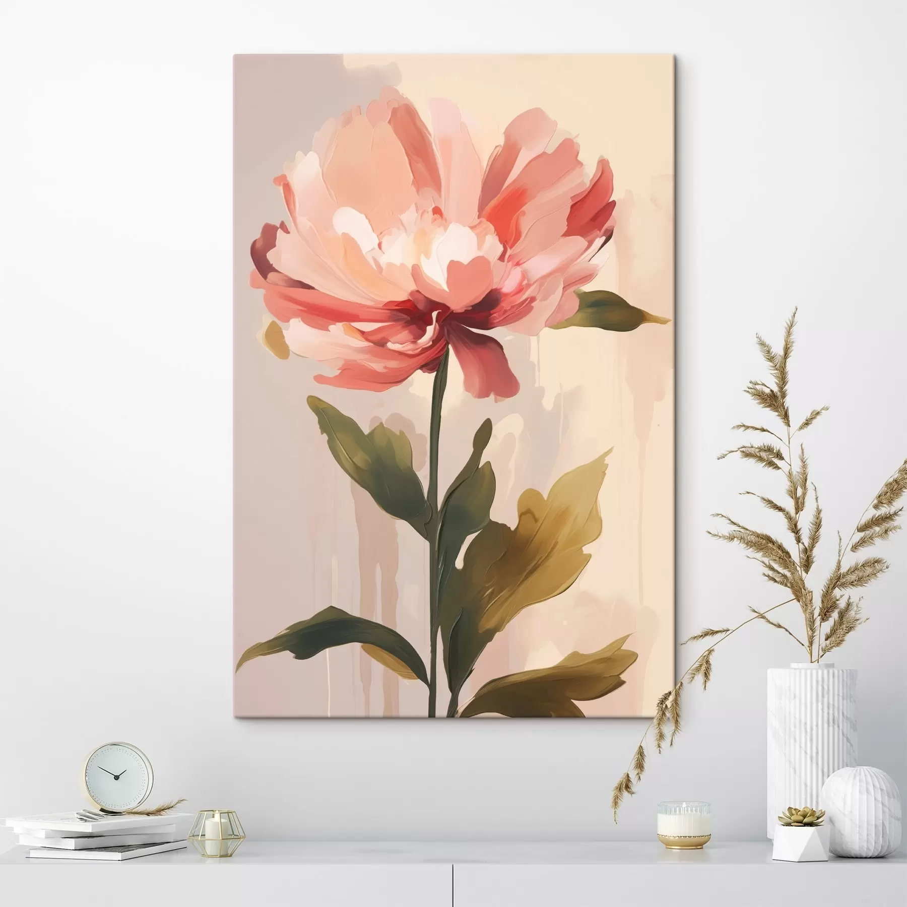 Fototapete Pfingstrose mit korallenrosa Blütenblättern im Stil moderner Kunstillustration s46948