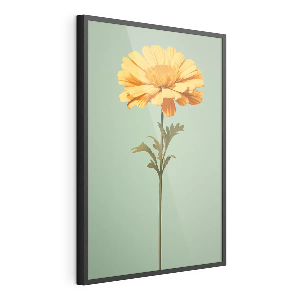 Poster Gelbe Ringelblume auf mintfarbenem Hintergrund im minimalistischen Stil f46926