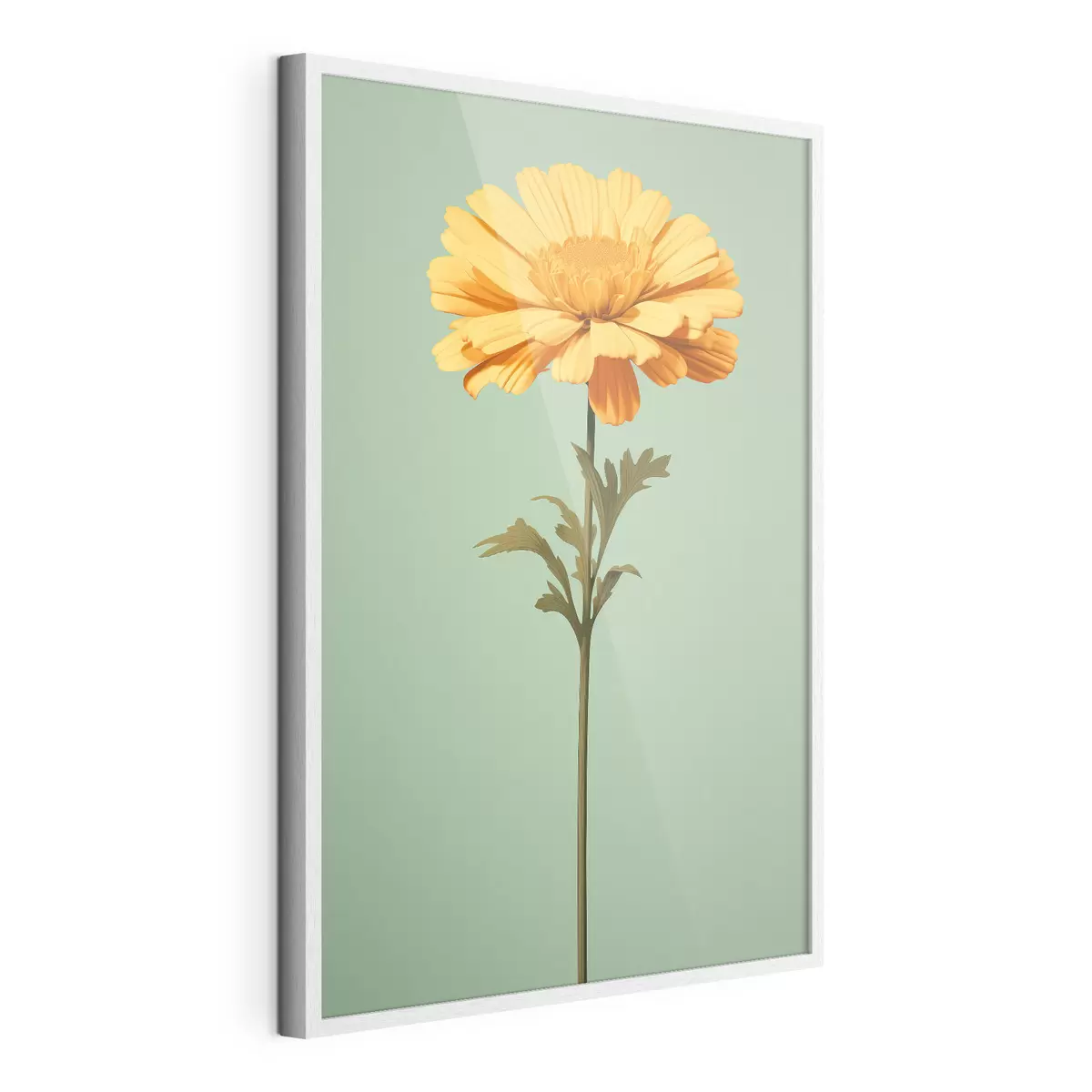 Poster Gelbe Ringelblume auf mintfarbenem Hintergrund im minimalistischen Stil f46926