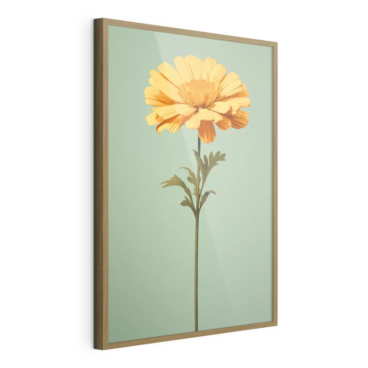 Poster Gelbe Ringelblume auf mintfarbenem Hintergrund im minimalistischen Stil f46926