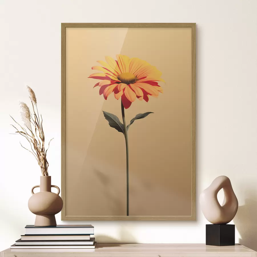 Fototapete Gerbera-Blume auf einfarbigem Hintergrund mit sanftem Licht in minimalistischem Stil f46928
