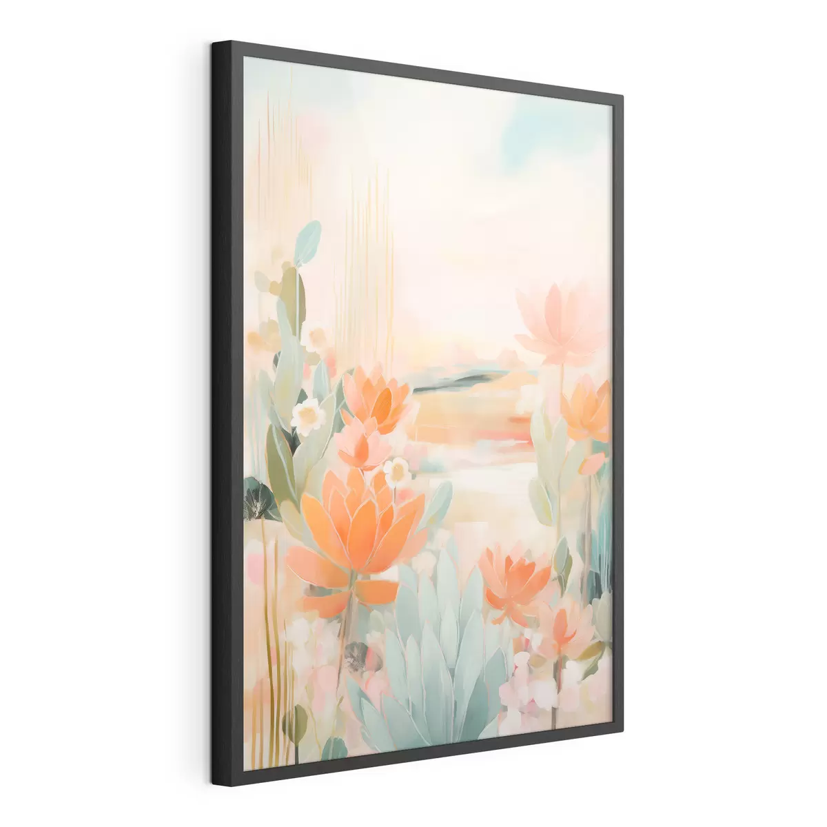 Poster Blumenlandschaft in Rosa- und Blautönen in einem zeitgenössischen Malstil f46931