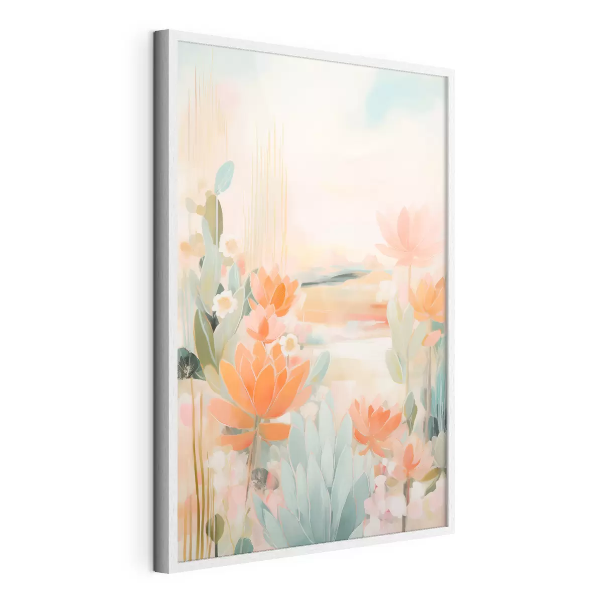Poster Blumenlandschaft in Rosa- und Blautönen in einem zeitgenössischen Malstil f46931