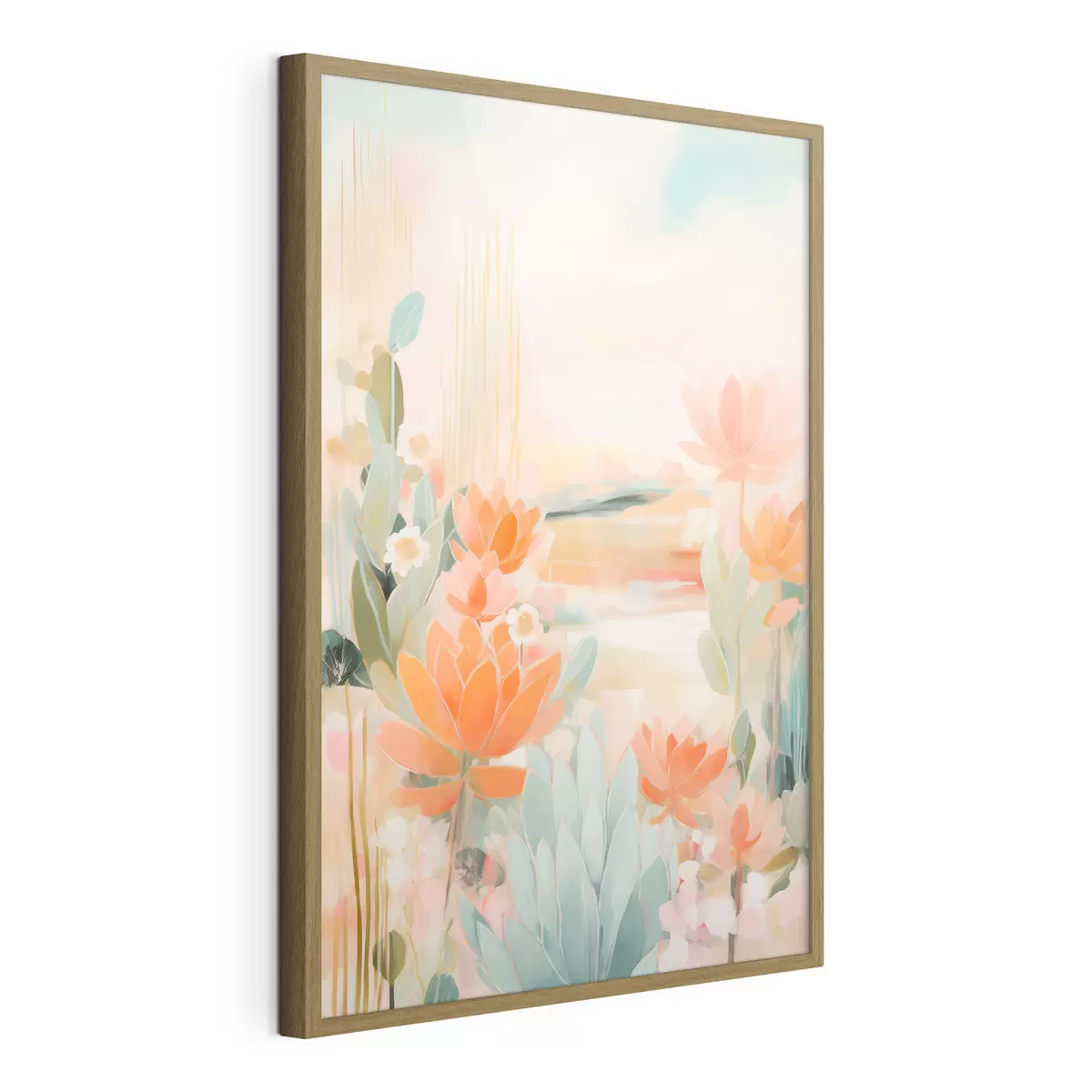 Poster Blumenlandschaft in Rosa- und Blautönen in einem zeitgenössischen Malstil f46931