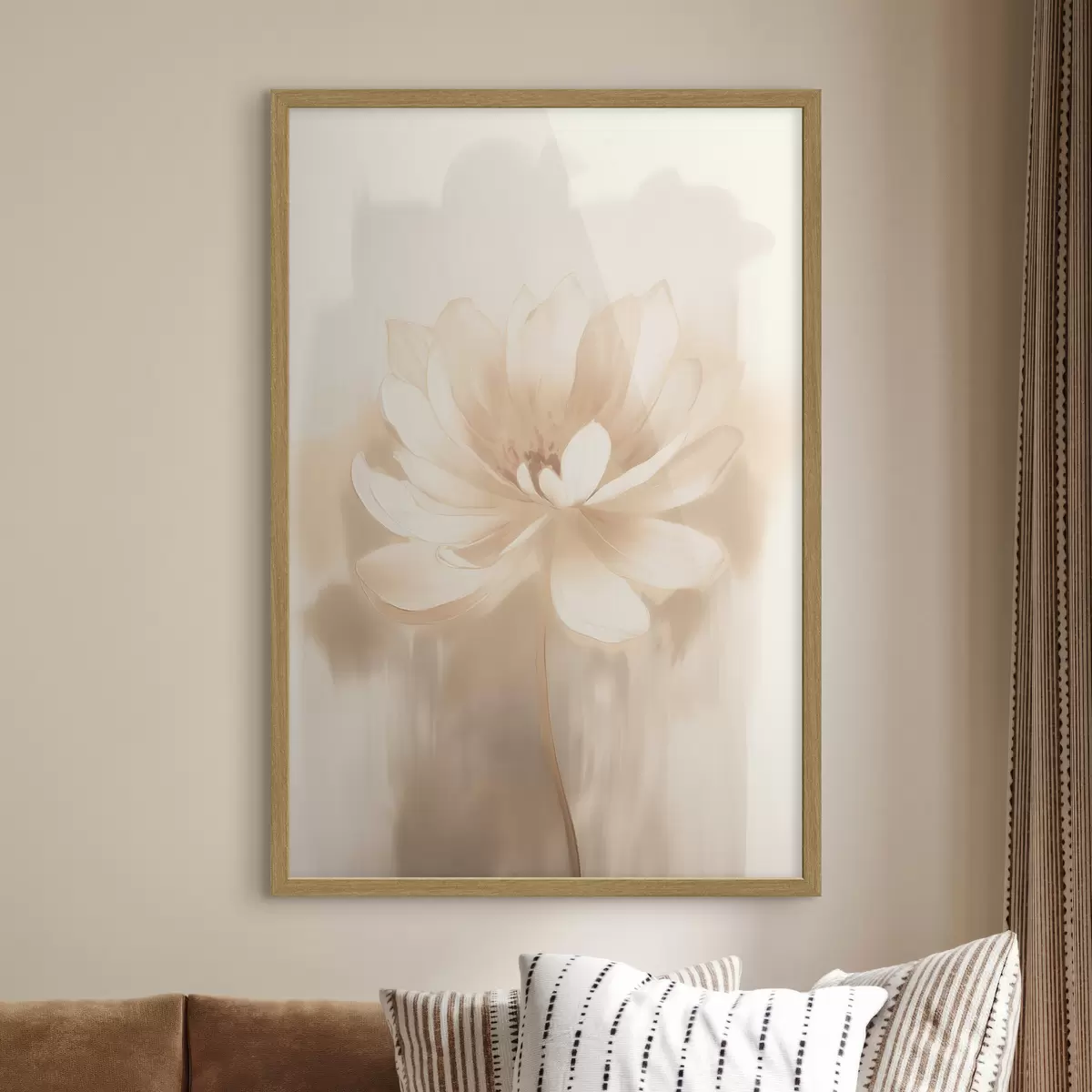 Poster Lotus mit zarten Schatten und einem unscharfen Hintergrund im Stil eines künstlerischen Posters f46937