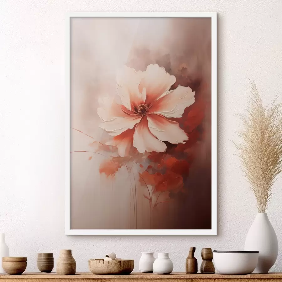 Fototapete Zarte weiße Korallenblume vor einem verschwommenen Hintergrund im Stil eines Ölgemäldes f46938