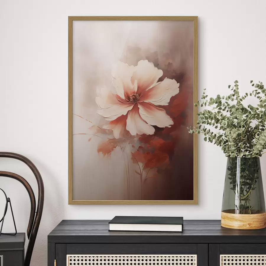 Fototapete Zarte weiße Korallenblume vor einem verschwommenen Hintergrund im Stil eines Ölgemäldes f46938